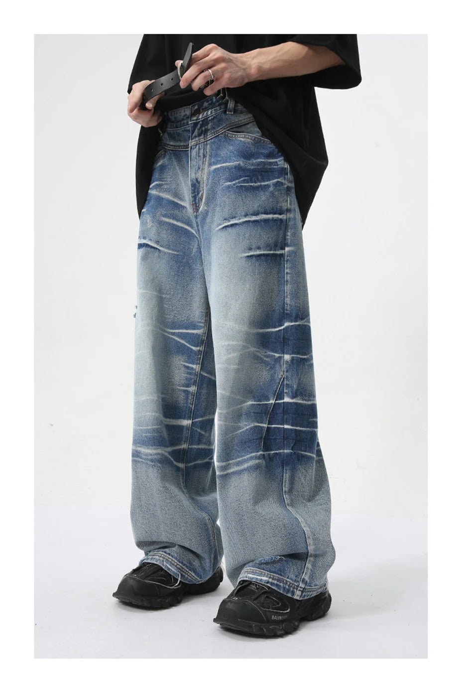 vintage blue baggy jeans man loose straight denim pants harajuku hip hop jeans trousers men unique jeans style 697