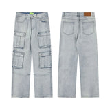 2024 multi pocket jeans vintage mens harajuku cargo denim pants retro hip hop straight loose jean pants unique cargo style 897
