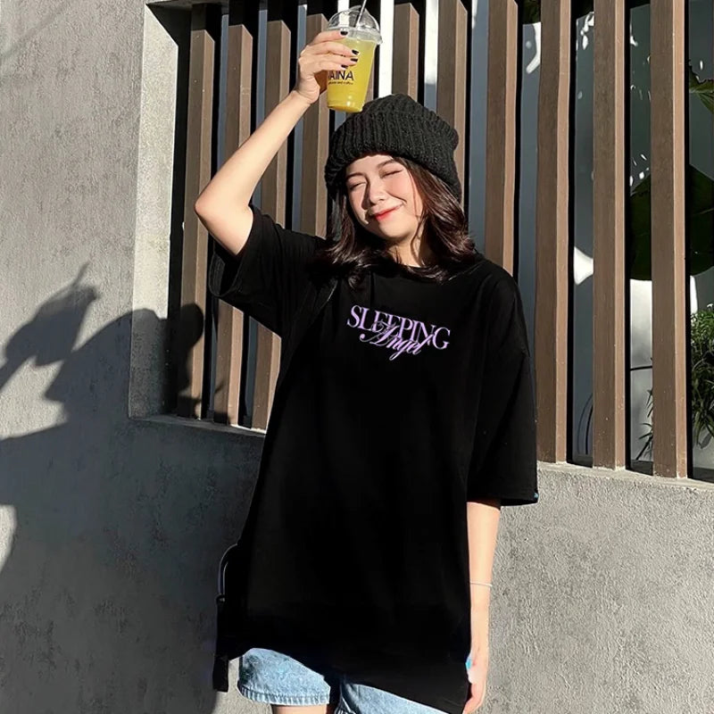 Trapwear Anime panel – Harajuku Sleeping Angle Printed Streetwear T Shirt Men Hip H