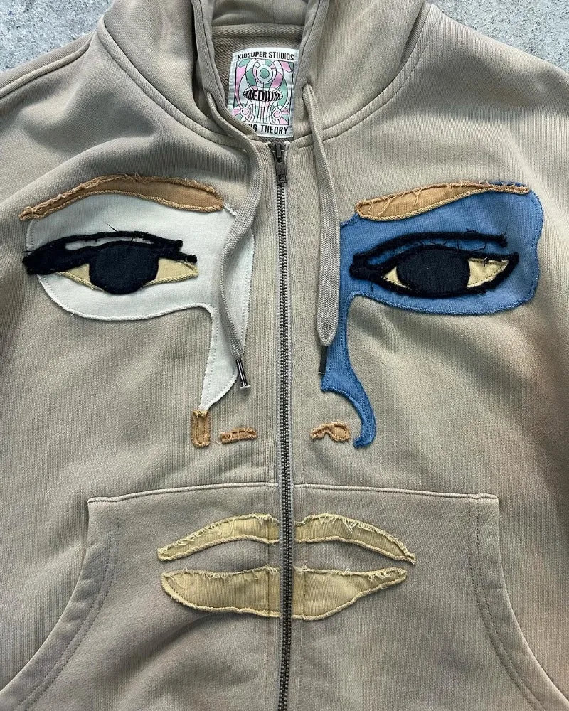 American High Street Fashion Brand Y2K Cartoon Embroidery Oversized Ho