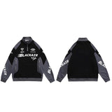 Retro Techwear Stand Collar Jacket Hip-hop Streetwear Half Zip Sweatshirt Letter Print Long-sleeved Patchwork Zipper Coat