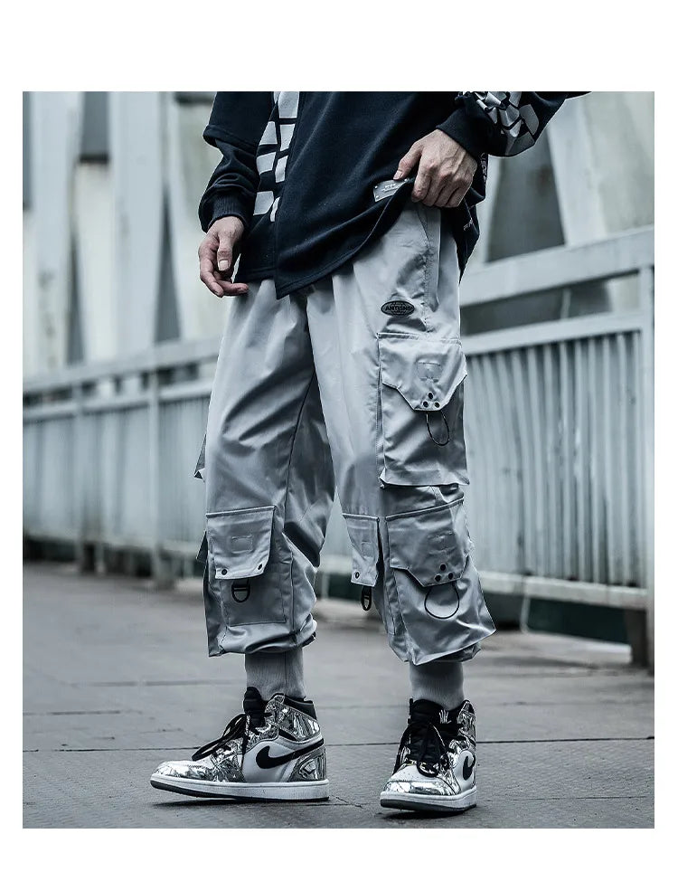hip hop loose fit elastic waist cargo pants fashion side pocket ankle pants mens new casual drewstring sportwear pants joggers unique joggers style 3762