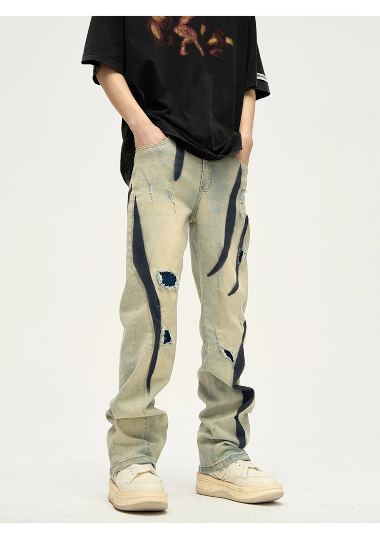 irregular graffiti prtinted denim jean pants casual distressed washed biker jeans hip hop streetwear y2k mens straight joggers unique joggers style 4865