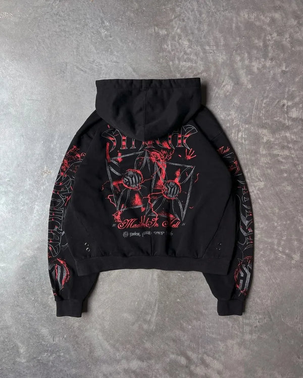 High Street Fashion Brand Harajuku Retro Anime Print Oversized Hoodie