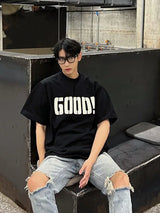 Y2k Trendy hip-hop men and women street personality GOOD print round neck short sleeved couple loose Harajuku retro casual top