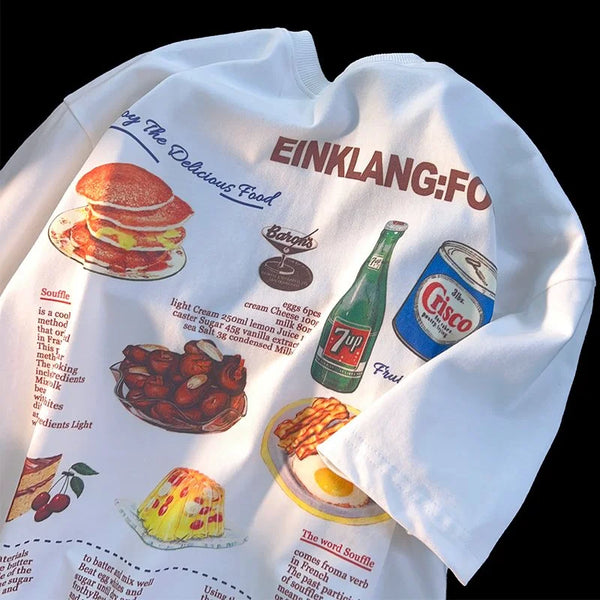 Sadcore Aesthetic print tee – American Retro Cake Food Anime T Shirts Vintage Cartoon Shor