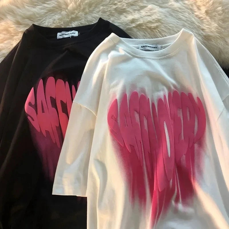 harajuku anime flame tee with chaotic graffiti layout