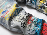 letter graffiti printed denim jeans pants mens punk bottons biker jeans streetwear slim fit hip hop new casual y2k pants joggers unique joggers style 4125