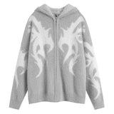 mens hooded cardigan sweater fashion harajuku pattern streetwear hip hop zipper warm knitted sweaters hood coats unisex jumpers - graphic printed hoodie for men and women, trendy hip hop fashion hoodie, vintage look oversized hoodie