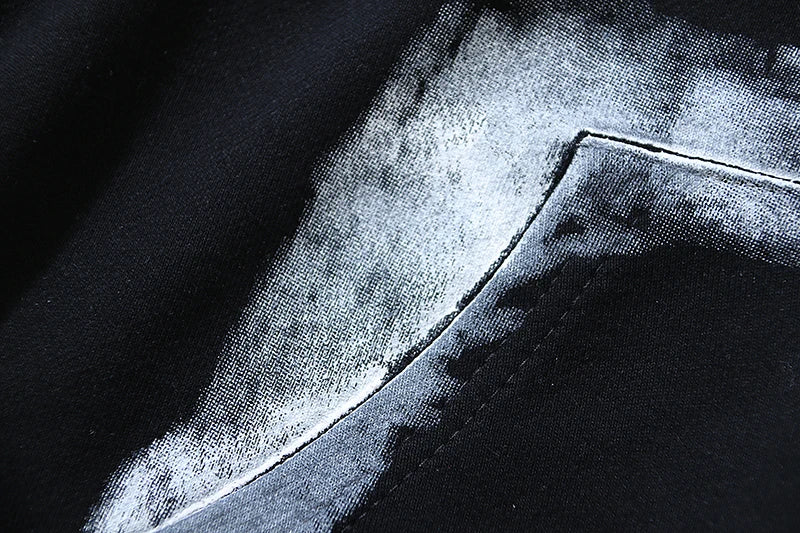 Retro Distressed Graffiti Letter Embroidery Washed Black Sweatshirts M