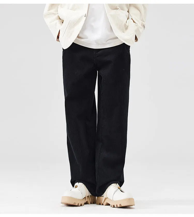 corduroy pants mens fashion loose casual straight large size wide leg baggy trousers office man commuter business corduroy pant unique default style 2182