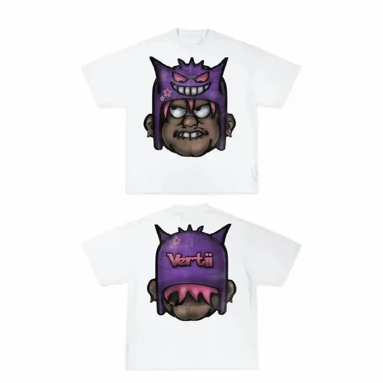 Harajuku Gothic Cartoon Graphic T Shirt Anime Print Streetwear Y2K Oversized TShirt Men Women Round Neck Cotton Short Sleeve Top