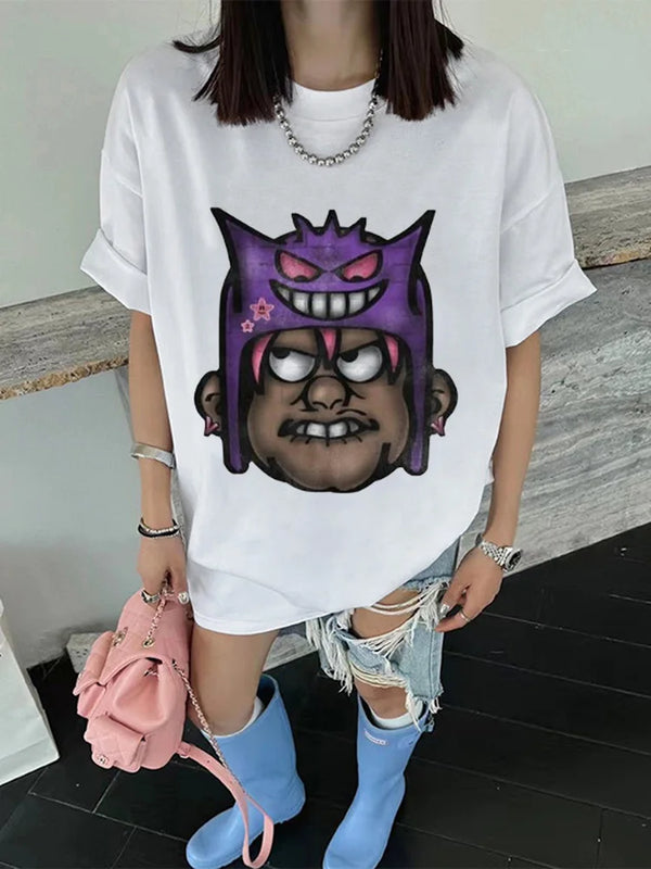 oversized harajuku flame shirt with broken text glitch design