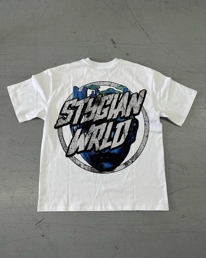 Vaporwave Chrome logo – Y2K Fashionable Gothic Punk Devil Pattern Printed T Shirt Me