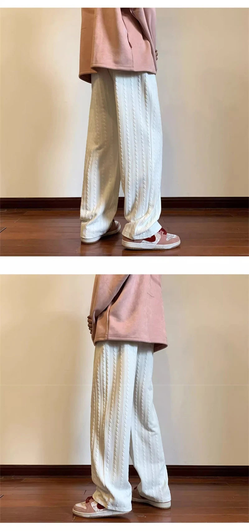 autumn waffle foam striped design pants for men new high street wide leg straight trousers casual y2k vintage pantalones hombre unique default style 114