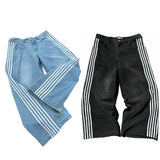 new hip hop baggy jeans harajuku goth y2k jeans for men black striped embroidered wide leg denim pants high street streetwear ripped baggy denim