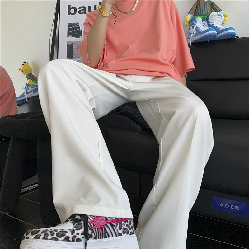 2023 summer new fashion casual trousers men loose straight side men suit pants korean casual pants boutique clothing unique default style 4048