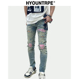destroied ripped holes patckwork denim jean mens casual distressed washed biker jeans new fashion high street slim pants joggers sporty tapered joggers
