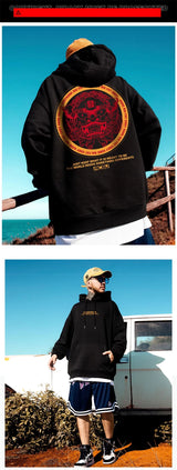 Autumn Dancing Lion Print Hooded Sweatshirts Hombre Hip Hop Fleece