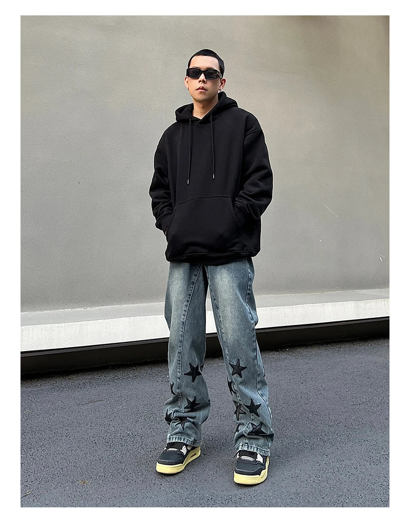 mens high street stars embroidery denim jean pants casual loose straight jeans hip hop y2k unisex pants streetwear joggers unique joggers style 3934