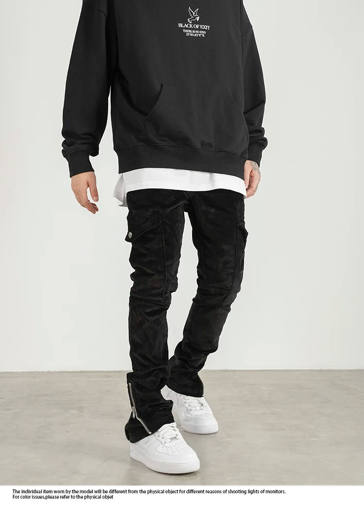 mens corduroy cargo pants new casual hip hop side pockets skinny trousers streetwear bottom zipper fashion slim fit pant joggers unique joggers style 4117