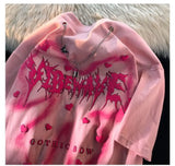 Y2k Barcode glitch – Hip Hop Street Personality Heart Print Round Neck Short Sleeve