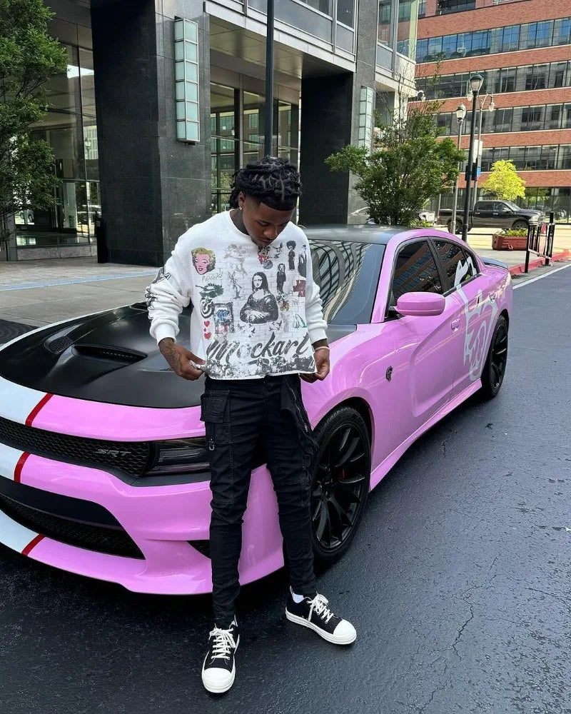 Harajuku Aesthetic print tee – Y2K Street Rock Hip Hop Anime Printed Long Sleeved Top Men A