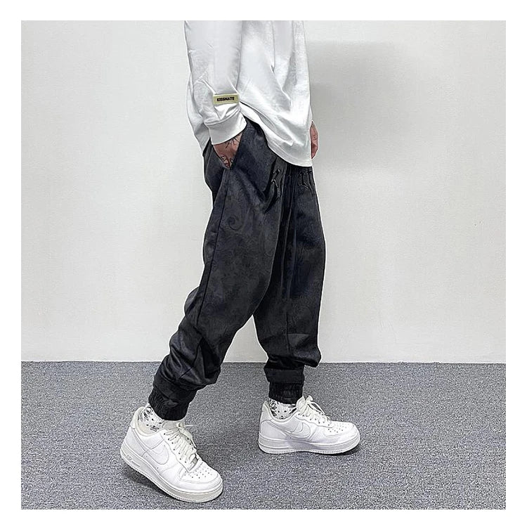 hip hop loose fit elastic waist pants fashion paisy ankle pants mens casual letter embroidery drewstring sportwear pants joggers unique joggers style 3528