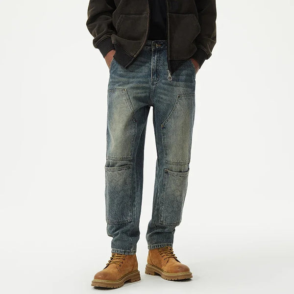men streetwear fashion loose casual plus size denim harem jeans pant cityboy retro splice pocket cargo jeans trousers 40 38 combat utility trousers