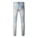 american style high street light blue ripped jeans mens pic slim fit stretch ripped skinny pants unique jeans style 1983