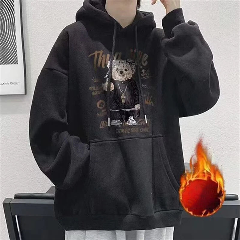 Autumn Funny Bear Graphic Hoodies Men 2024 New Hip Hop Fashion Hooded