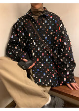Cotton Hollow Out Shirt Men Oversized Fashion Casual Color Plaid Shirt Men Streetwear Loose Long Sleeved Shirt Mens Hole Shirts