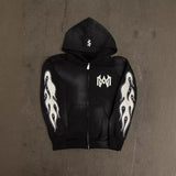 2024 y2k long sleeved zippered printed pullover hoodie hoodie and pants two piece streetwear trendy outfit dark vintage outfit relaxed fit trousers