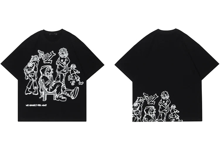 Skatercore Aesthetic print tee – 2023 Harajuku Cartoon Girl Cat Japanese Kanji Graphic T Shir