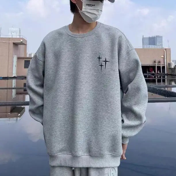 Trendy Korean Personalized Street Sweatshirt Men American Fashion Brand High Street Hip Hop Letter Round Neck Long Sleeved Top