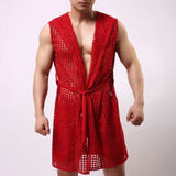 Men Robes Brand Male Sexy Bathrobe Sleepwear Sleeveless Bath Robe Sleep Lounge Badjas Cutout Cardigan Loungewear Mesh Menswear