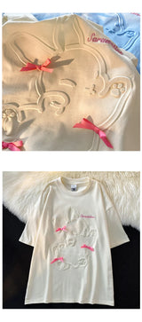 Skatercore Top – 3D Embossed Rabbit Cartoon T Shirts Students Girls Kawaii Te – Modern Streetwear for Everyone