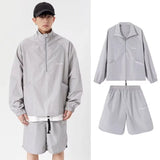quick drying two piece set men loose casual street sweatshirt shorts y2k stand collar casual loose lightweight suits american unique shorts style 512