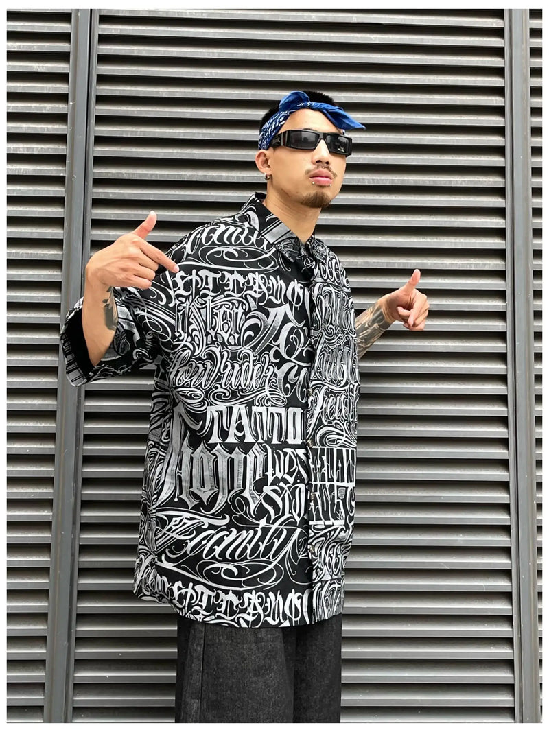 Hip Hop Shirt Streetwear Mens Hawaiian Shirts Harajuku Letters Printed New Summer Casual Beach Short Sleeve Loose Tops Shirts