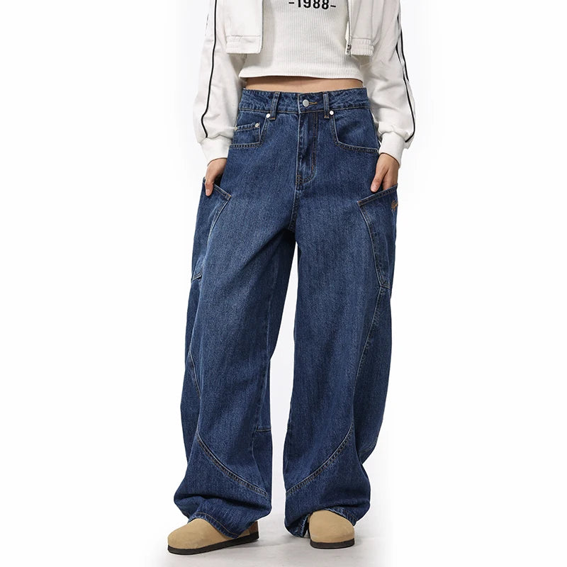 men women streetwear fashion vintage loose casual wide leg denim cargo baggy jeans pants cityboy harem trousers military streetwear pants