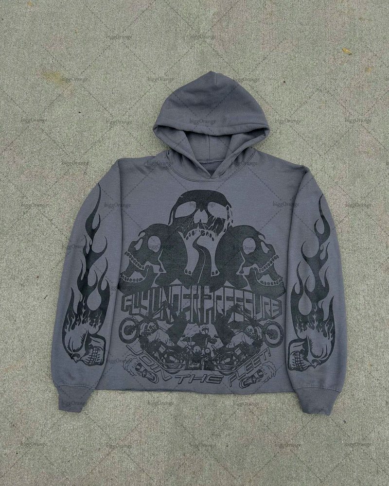 2023 New Trendy Gothic Punk Skull Bone Print Oversized Pullover Womens