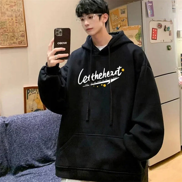Autumn Letter Print Hoodie Fashion Men Harajuku Aesthetic Pullover Hoo