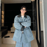 fashion show suits men streetwear washed denim splice loose casual jacket wide leg jeans pants 2 piece sets coat trousers suits unique jeans style 2738