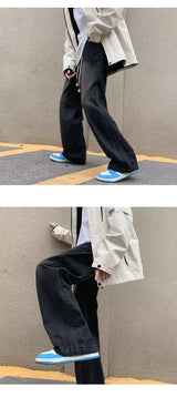 men jeans straight leg jeans boys american fashion wash old side stripes wide leg pants autumn vintage overalls unique jeans style 3906