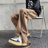 2023 cool design side zipper baggy men cargo jeans pants vintage brown straight cotton hip hop long trousers pantalones hombre military streetwear pants