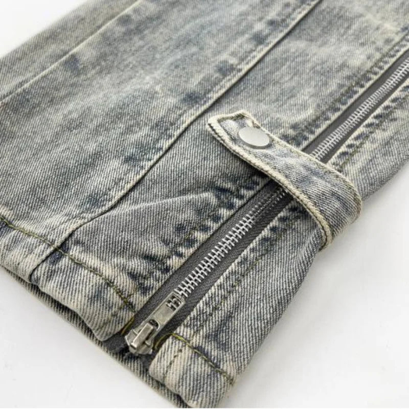 side long zipper open denim jeans mens elastic waist straight biker trousers jeans fashion streetwear hip hop jean pants joggers unique joggers style 2534