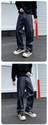 men streetwear fashion hip hop punk gothic vibe casual straight leather pant man y2k trousers motorcycle pants stage clothing unique default style 2411