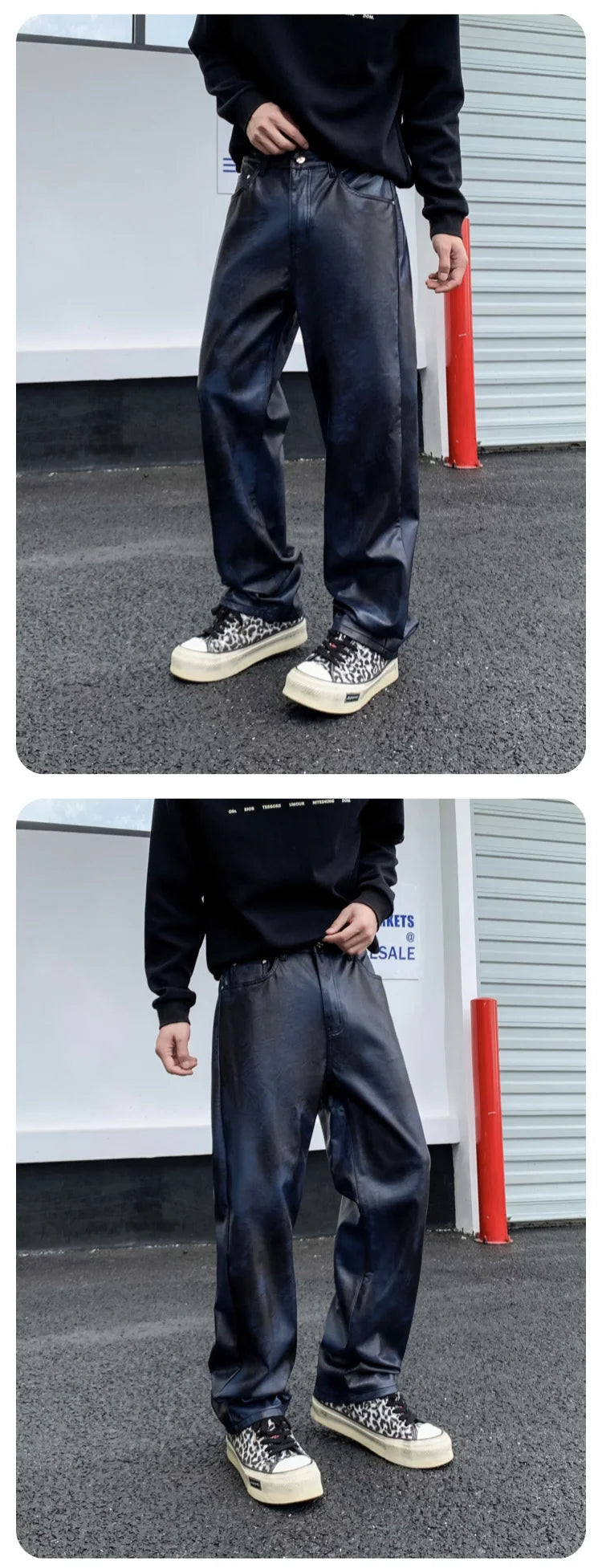 men streetwear fashion hip hop punk gothic vibe casual straight leather pant man y2k trousers motorcycle pants stage clothing unique default style 2411