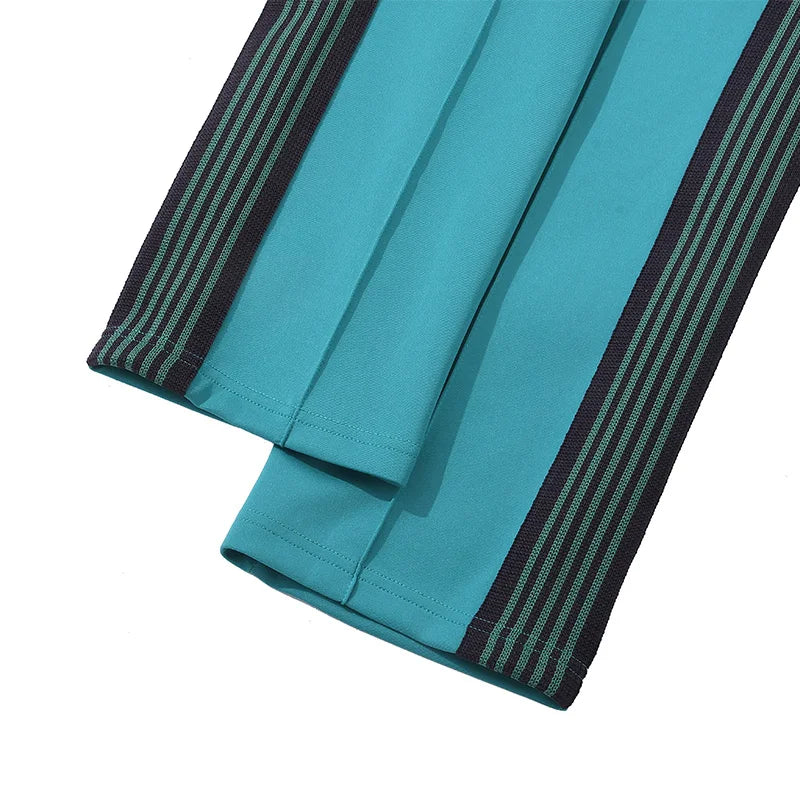 new lake green pants men woman trend loose casual pattern embroidery side edge weaving stripe joggers sweatpants unique joggers style 5382