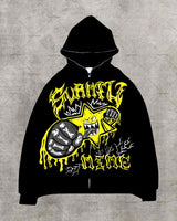 American Gothic Cartoon Letter Print Oversized Hoodie Womens Y2K Stree